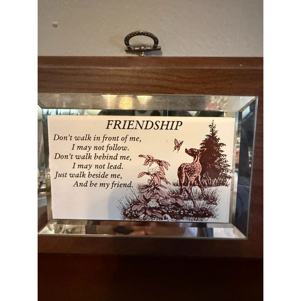 Wood Framed Friendship Quote Plaque Deer Mirror Accent Wall Decor Gift